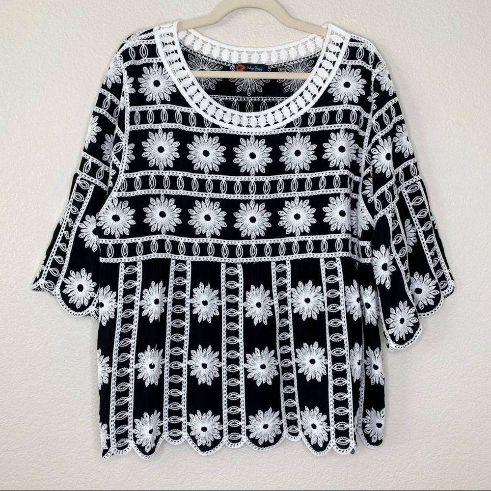 Indigo Poppy Floral Embroidery Top